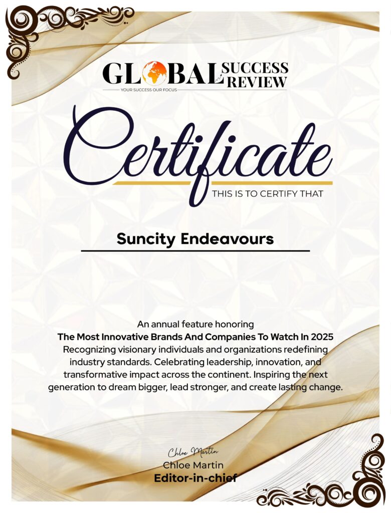 Suncity endeavours certificate_The Global Success Review Magazine