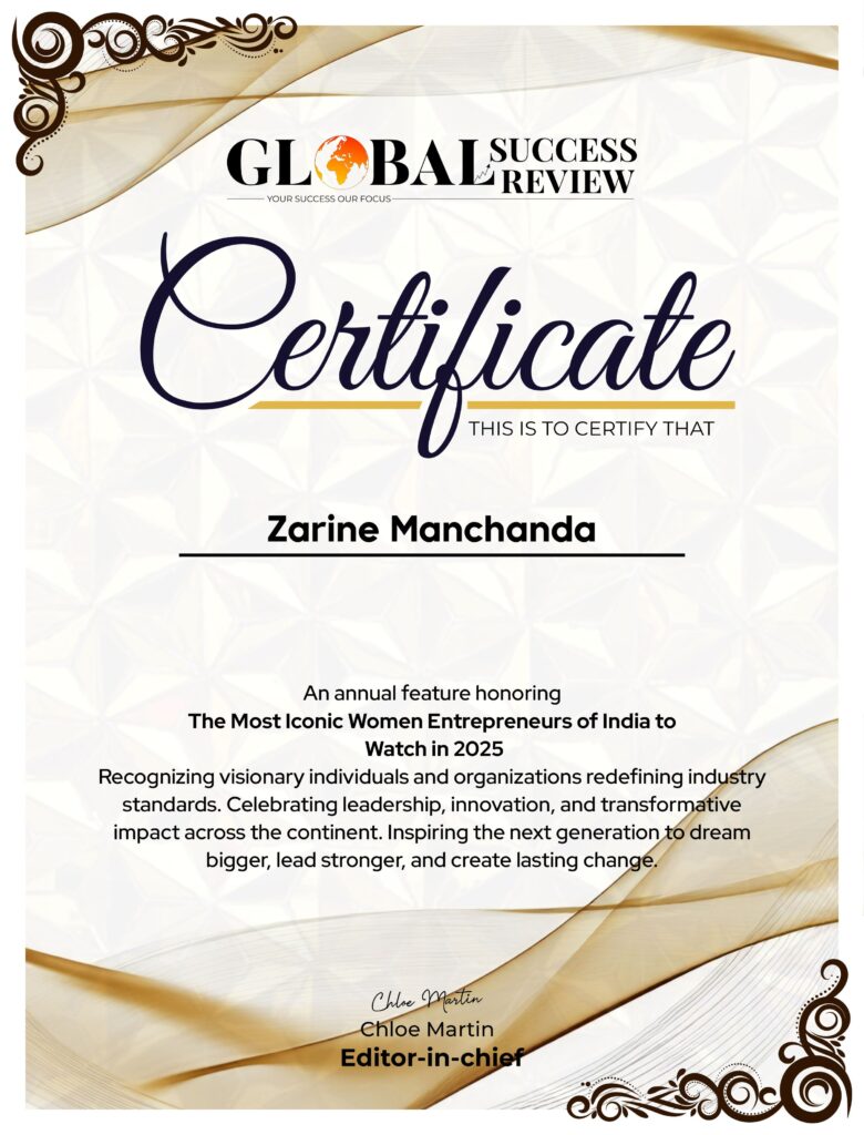 Zarine-Manchanda-certificate_The Global Success Review Magazine