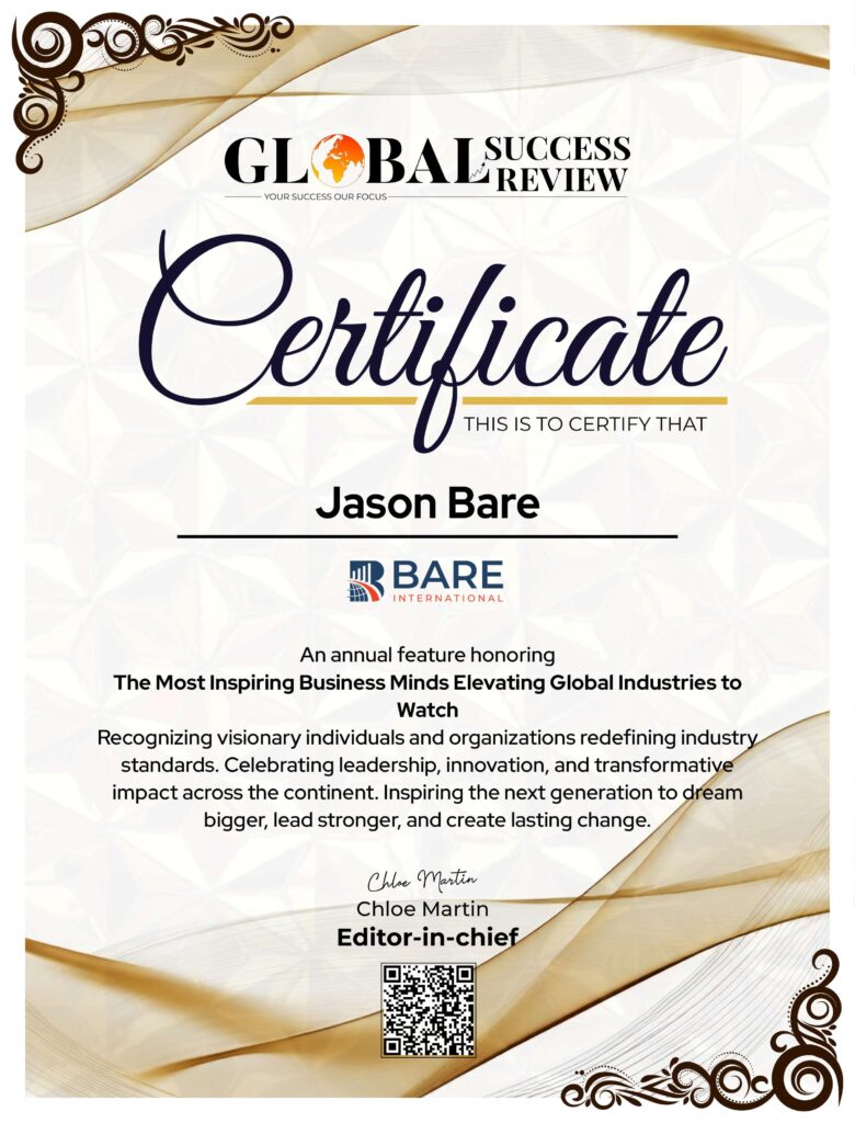 Jason Bare certificate_the global success review magazine