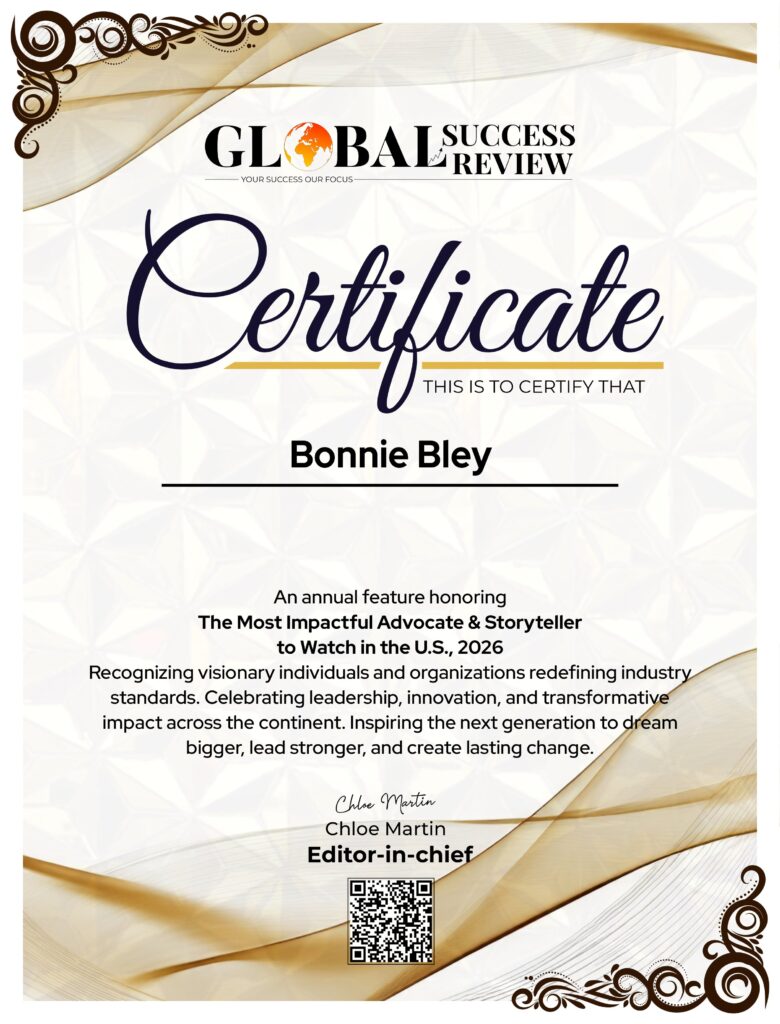 Bonnie Bley certificate The Global Success Review Magazine