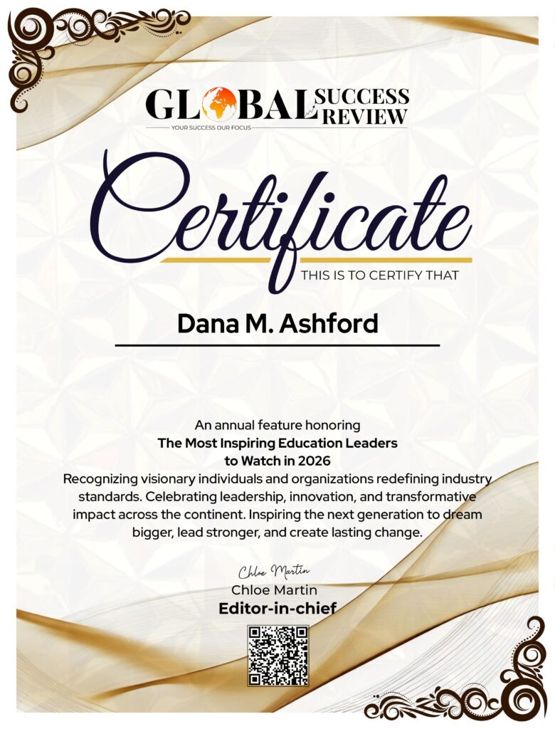 Dana M. Ashford certificate The Global Success Review Magazine