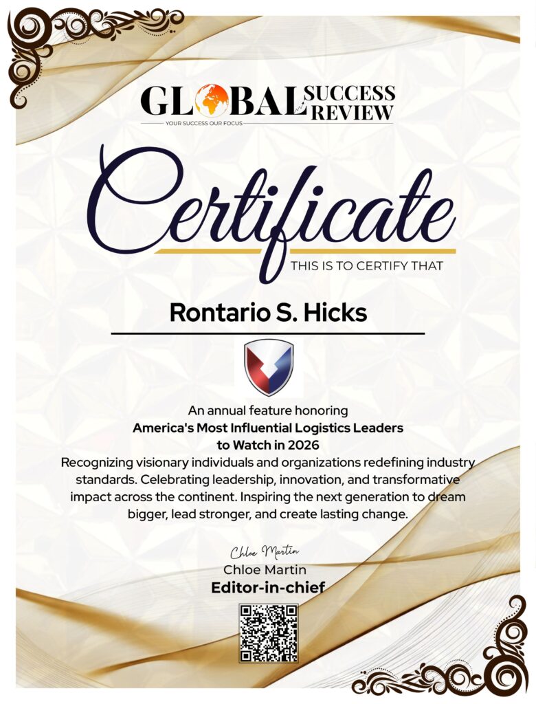 Rontario Hicks certificate_The Global Success Review Magazine