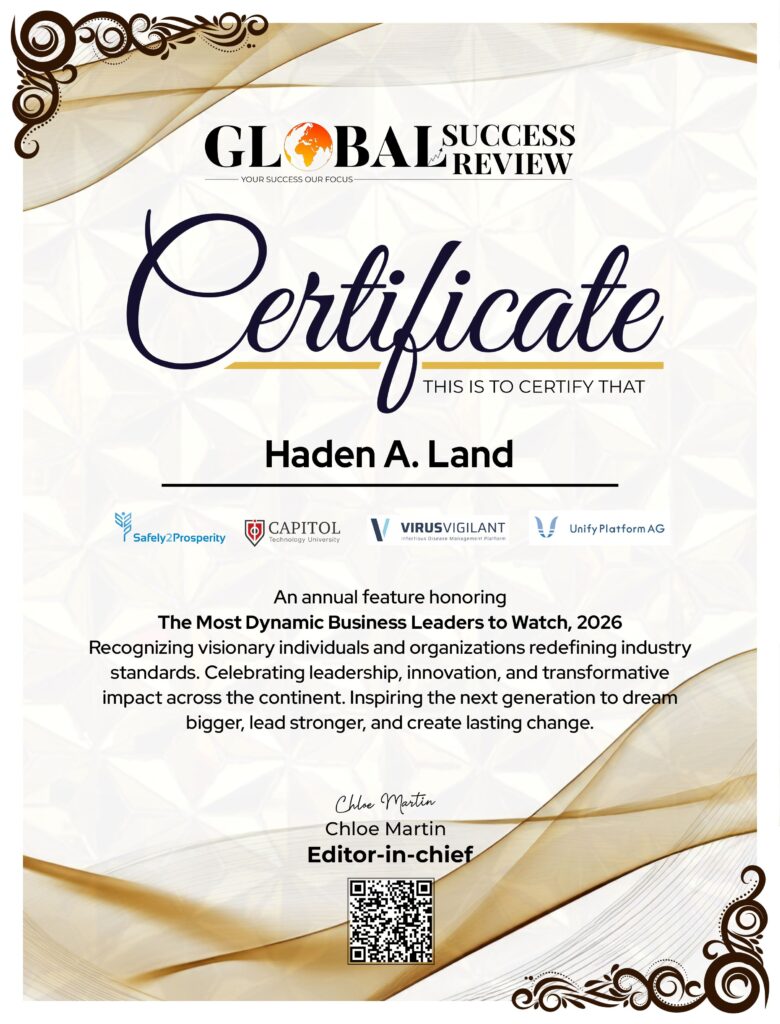 Haden A. Land certificate_The Global Success Review Magazine