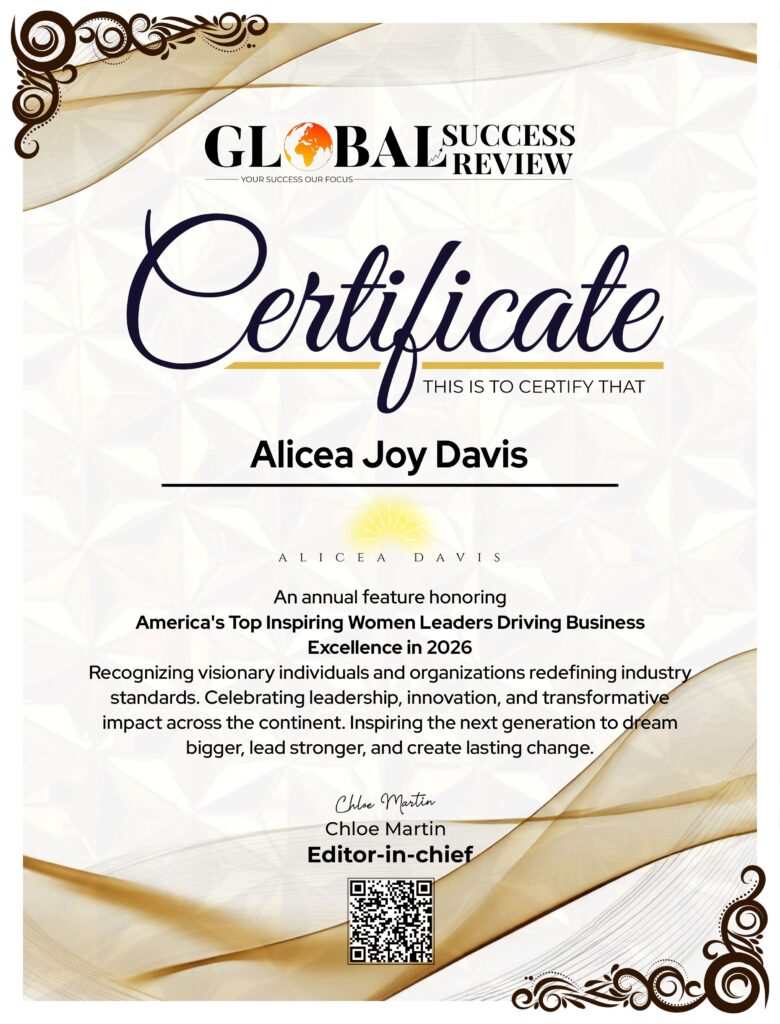 Alicea Joy Davis certificate_The Global Success Review Magazine