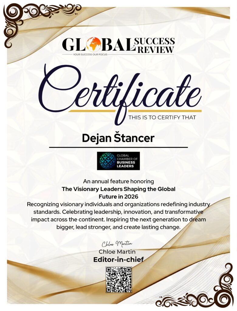 Dejan Štancer certificate_The Global Success Review Magazine